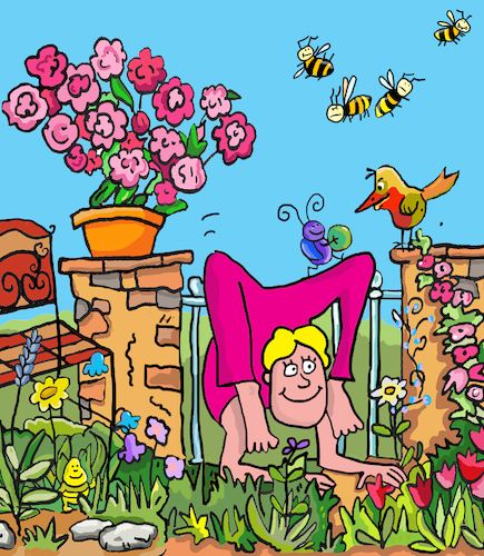 Cartoon: yoga bienen garten (medium) by sabine voigt tagged yoga,bienen,garten,asana,gesundheit,entspannung,gymnastik,fitness,insekten,freizeit,meditation