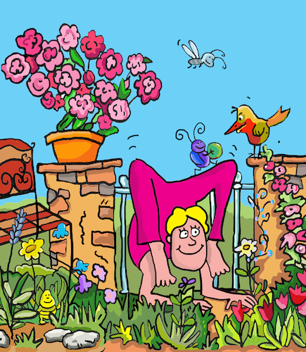 Cartoon: Yoga Garten (medium) by sabine voigt tagged yoga,garten,asana,gesundheit,entspannung,gymnastik,fitness,insekten,freizeit,meditation