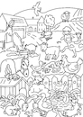 Cartoon: ausmalen Bild Bauernhof (small) by sabine voigt tagged ausmalen,bild,bauernhof,bauer,schaf,kuh,esel,huhn,hahn,gans,fuchs,tiere,schwein,katze,ernte,ökologie,biologie,nutztiere