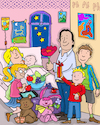 Cartoon: Geburt Familie (small) by sabine voigt tagged wimmelbild,krankenhaus,hospital,kinderkrankenhaus,geburt,baby,krank,gesund,therapie,operation,clown,notaufnahme,unfall,anmeldung,gips,rollstuhl,geriatrie,op,radiologie,patient,krankenkasse