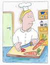 Cartoon: Koch Unfall (small) by sabine voigt tagged koch,lehre,ausbildung,arbeitsunfall,kochen,schneiden,wunde,unfall,krankenhaus,krankenversicherung,blut,messer,haushalt