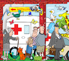 Cartoon: Krankenhaus Notaufnahme (small) by sabine voigt tagged wimmelbild,krankenhaus,hospital,kinderkrankenhaus,geburt,baby,krank,gesund,therapie,operation,clown,notaufnahme,unfall,anmeldung,gips,rollstuhl,geriatrie,op,radiologie,patient,krankenkasse