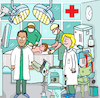 Cartoon: Operation Krankenhaus (small) by sabine voigt tagged wimmelbild,krankenhaus,hospital,kinderkrankenhaus,geburt,baby,krank,gesund,therapie,operation,clown,notaufnahme,unfall,anmeldung,gips,rollstuhl,geriatrie,op,radiologie,patient,krankenkasse