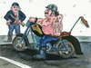 Cartoon: rocker motorad (small) by sabine voigt tagged rocker,motorad,nazi,gewalt,agression,hells,angels,bande
