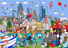 Cartoon: Wimmelbild Frankfurt (small) by sabine voigt tagged wimmelbild,frankfurt,buchmesse,tourismus,goethe,grimm,rotkäppchen,saurier,schenkenberg,museum,bankenviertel,bank,finanzen,geld,kultur,buch,bücher,hochhäuser,guttenberg,buchdruck,märchen,bänker