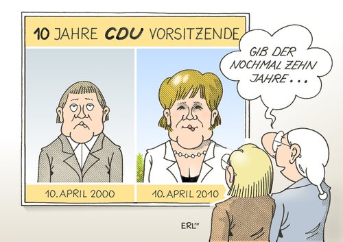 Cartoon: 10 Jahre CDU-Vorsitzende (medium) by Erl tagged merkel,angela,cdu,vorsitz,vorsitzende,zehn,jahre,wandlung,graue,maus,angela merkel,cdu,vorsitz,vorsitzende,zehn,jahre,wandlung,graue,maus,angela,merkel
