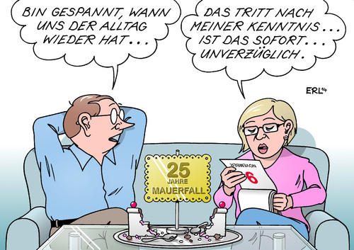 Cartoon: 10. November (medium) by Erl tagged mauerfall,berlin,mauer,reisefreiheit,ddr,günter,schabowski,pressekonferenz,zettel,jahrestag,25,jahre,november,feiertag,alltag,kuchen,paar,ost,west,mauerfall,berlin,mauer,reisefreiheit,ddr,günter,schabowski,pressekonferenz,zettel,jahrestag,25,jahre,november,feiertag,alltag,kuchen,paar,ost,west