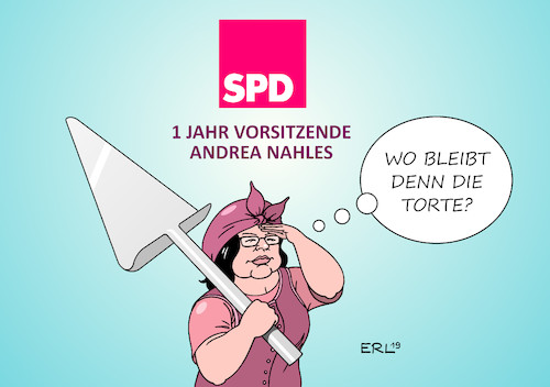 Cartoon: 1 Jahr Nahles (medium) by Erl tagged politik,spd,sozialdemokraten,partei,vorsitzenden,andrea,nahles,jahr,amt,trümmerfrau,tortenheber,torte,karikatur,erl,politik,spd,sozialdemokraten,partei,vorsitzenden,andrea,nahles,jahr,amt,trümmerfrau,tortenheber,torte,karikatur,erl