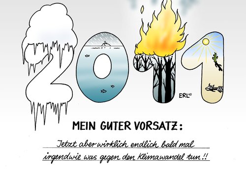 Cartoon: 2011 Klimawandel (medium) by Erl tagged 2011,klimawandel,schnee,eis,kälte,regen,hochwasser,hitze,waldbrand,wüste,vorsatz,neujahr,2011,klimawandel,schnee,eis,regen,kälte,hochwasser,hitze,waldbrand,wüste,vorsatz,neujahr