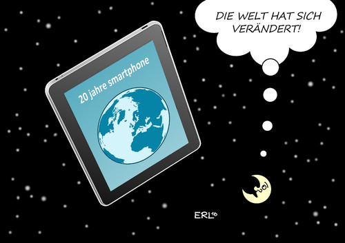 Cartoon: 20 Jahre Smartphone (medium) by Erl tagged mond,weltall,erde,denken,verhalten,kommunikation,veränderung,welt,twitter,facebook,media,social,netzwerke,soziale,vernetzung,app,apps,funktionen,internet,computer,handy,jahre,zwanzig,20,smartphone,smartphone,20,zwanzig,jahre,handy,computer,internet,funktionen,apps,app,vernetzung,soziale,netzwerke,social,media,facebook,twitter,welt,veränderung,kommunikation,verhalten,denken,erde,weltall,mond