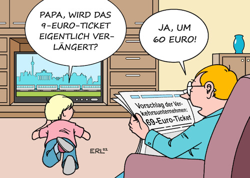 Cartoon: 69-Euro-Ticket (medium) by Erl tagged politik,klima,verkehr,verkehrswende,krieg,russland,ukraine,energiepreise,entlastung,euro,ticket,erfolg,öffentliche,verkehrsmittel,vorschlag,verkehrsunternehmen,verkehrsbetriebe,verlängerung,69,fernsehen,zeitung,karikatur,erl,politik,klima,verkehr,verkehrswende,krieg,russland,ukraine,energiepreise,entlastung,euro,ticket,erfolg,öffentliche,verkehrsmittel,vorschlag,verkehrsunternehmen,verkehrsbetriebe,verlängerung,69,fernsehen,zeitung,karikatur,erl