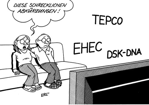 Cartoon: Abkürzungen ohne FDP (medium) by Erl tagged nachrichten,katastrophe,fernsehen,krankheit,verbrechen,abkürzung,tepco,japan,atomkonzern,fukushima,supergau,ehec,bakterium,dna,dsk,strauss kahn,strauss,kahn