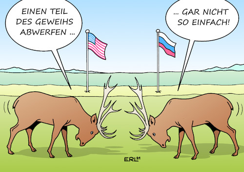 Cartoon: Abrüstung (medium) by Erl tagged politik,abrüstung,usa,russland,militär,macht,abgeben,supermacht,rivalität,machtkämpfe,hirsche,geweih,karikatur,erl,politik,abrüstung,usa,russland,militär,macht,abgeben,supermacht,rivalität,machtkämpfe,hirsche,geweih,karikatur,erl