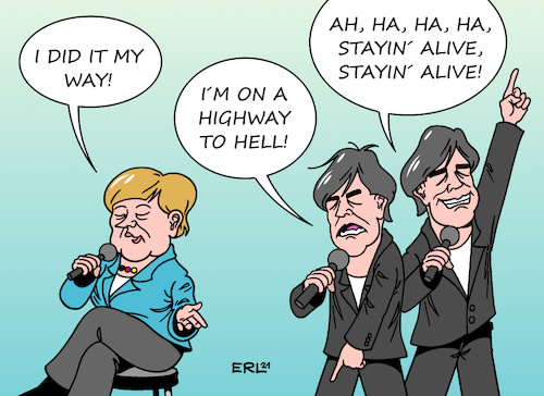 Cartoon: Abschiedstourneen (medium) by Erl tagged politik,sport,bundeskanzlerin,angela,merkel,amtszeit,ende,abschied,bundestrainer,joachim,jogi,löw,fußball,europameisterschaft,em,spiel,deutschland,ungarn,krimi,spannung,highway,to,hell,stayin,alive,my,way,lieder,abschiedstournee,karikatur,erl,politik,sport,bundeskanzlerin,angela,merkel,amtszeit,ende,abschied,bundestrainer,joachim,jogi,löw,fußball,europameisterschaft,em,spiel,deutschland,ungarn,krimi,spannung,highway,to,hell,stayin,alive,my,way,lieder,abschiedstournee,karikatur,erl