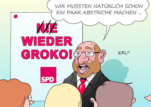 Cartoon: Abstriche (medium) by Erl tagged bundestagswahl,regierung,regierungsbildung,sondierung,neuauflage,grosse,koalition,schwarz,rot,cdu,csu,spd,eintritt,koalitionsverhandlungen,martin,schulz,nie,wieder,groko,abstriche,erklärung,basis,jusos,widerstand,karikatur,erl,bundestagswahl,regierung,regierungsbildung,sondierung,neuauflage,grosse,koalition,schwarz,rot,cdu,csu,spd,eintritt,koalitionsverhandlungen,martin,schulz,nie,wieder,groko,abstriche,erklärung,basis,jusos,widerstand,karikatur,erl