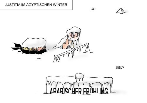 Cartoon: Ägyptischer Winter (medium) by Erl tagged ägypten,arabischer,frühling,diktatot,mubarak,revolution,demokratie,wahl,präsident,mursi,macht,machtfülle,machtergreifung,justiz,justitia,entmachtung,richter,verfassungsgericht,winter,schnee,eis,ägypten,arabischer,frühling,diktatot,mubarak,revolution,demokratie,wahl,präsident,mursi,macht,machtfülle,machtergreifung,justiz,justitia,entmachtung,richter,verfassungsgericht,winter,schnee,eis