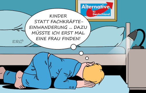 Cartoon: AfD-Fachkräfte (medium) by Erl tagged politik,partei,afd,rechtspopulismus,rechtsextremismus,fachkräftemangel,fachkräfte,einwanderung,zuwanderung,alternative,kinder,nachwuchs,zeugung,mann,frau,karikatur,erl,politik,partei,afd,rechtspopulismus,rechtsextremismus,fachkräftemangel,fachkräfte,einwanderung,zuwanderung,alternative,kinder,nachwuchs,zeugung,mann,frau,karikatur,erl