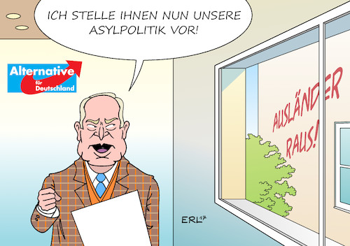 Cartoon: AfD Asylpolitik (medium) by Erl tagged afd,alternative,für,deutschland,bundestagswahl,wahlkampf,wahlprogramm,asylpolitik,rechtspopulismus,rechtsextremismus,alexander,gauland,rechter,rand,abschaffung,asylrecht,ausländer,raus,fremdenfeindlichkeit,xenophobie,karikatur,erl,afd,alternative,für,deutschland,bundestagswahl,wahlkampf,wahlprogramm,asylpolitik,rechtspopulismus,rechtsextremismus,alexander,gauland,rechter,rand,abschaffung,asylrecht,ausländer,raus,fremdenfeindlichkeit,xenophobie,karikatur,erl