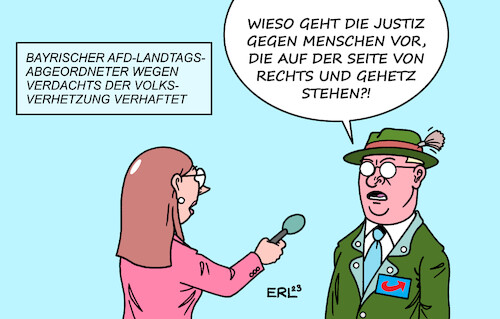 Cartoon: AfD für Recht und Gesetz (medium) by Erl tagged politik,bayern,landtag,konstituierende,sitzung,verhaftung,afd,abgeordneter,verdacht,volksverhetzung,rechtsextremismus,bürgerliches,lager,recht,und,gesetz,karikatur,erl,politik,bayern,landtag,konstituierende,sitzung,verhaftung,afd,abgeordneter,verdacht,volksverhetzung,rechtsextremismus,bürgerliches,lager,recht,und,gesetz,karikatur,erl