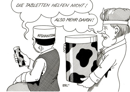 Cartoon: Afghanistan (medium) by Erl tagged afghanistan,therapie,arzt,tabletten,wirkung,mehr,medizin