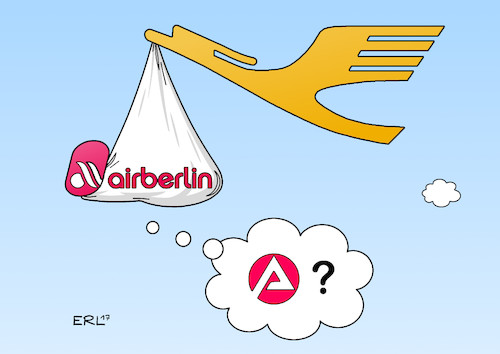 Cartoon: Air Berlin (medium) by Erl tagged air,berlin,insolvenz,pleite,übernahme,teile,kauf,angst,beschäftigte,arbeitnehmer,kündigung,einstellung,neueinstellung,lohn,gehalt,kürzung,arbeitslosigkeit,kranich,airline,storch,kind,baby,luftfahrt,flugzeug,himmel,wolke,karikatur,erl,air,berlin,insolvenz,pleite,übernahme,teile,kauf,angst,beschäftigte,arbeitnehmer,kündigung,einstellung,neueinstellung,lohn,gehalt,kürzung,arbeitslosigkeit,kranich,airline,storch,kind,baby,luftfahrt,flugzeug,himmel,wolke,karikatur,erl