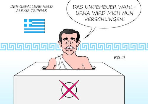 Cartoon: Alexis Tsipras (medium) by Erl tagged politik,griechenland,wahl,abwahl,ministerpräsident,alexis,tsipras,schuldenkrise,eurokrise,hoffnungsträger,held,syriza,linke,übernahme,sparkurs,troika,enttäuschung,karikatur,erl,politik,griechenland,wahl,abwahl,ministerpräsident,alexis,tsipras,schuldenkrise,eurokrise,hoffnungsträger,held,syriza,linke,übernahme,sparkurs,troika,enttäuschung,karikatur,erl