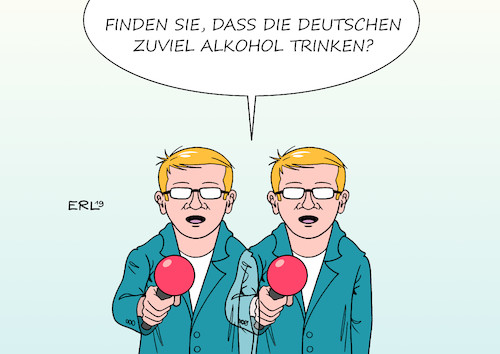 Cartoon: Alkoholkonsum (medium) by Erl tagged politik,gesellschaft,deutschland,drogen,drogenkonsum,alkohol,alkoholkonsum,hoch,volksdroge,rausch,doppelt,sehen,gesundheit,umfrage,karikatur,erl,politik,gesellschaft,deutschland,drogen,drogenkonsum,alkohol,alkoholkonsum,hoch,volksdroge,rausch,doppelt,sehen,gesundheit,umfrage,karikatur,erl