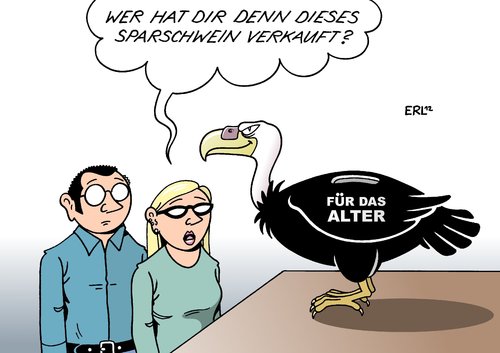 Cartoon: Altersvorsorge (medium) by Erl tagged rente,alter,altersvorsorge,privat,versicherung,rentenversicherung,beratung,mangelhaft,sparen,sparschwein,pleitegeier,rente,alter,altersvorsorge,privat,versicherung,rentenversicherung,beratung,mangelhaft,sparen,sparschwein,pleitegeier