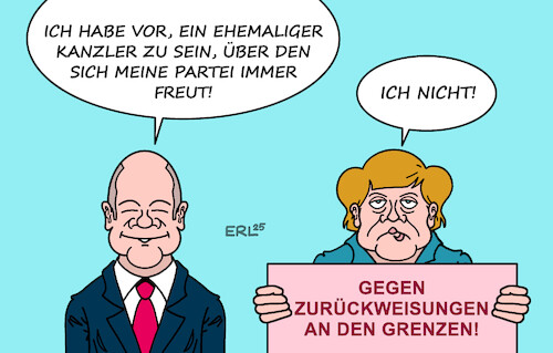 Cartoon: Altkanzler (medium) by Erl tagged politik,altkanzler,scholz,freude,partei,spd,altkanzlerin,merkel,kritik,asylpolitik,ärger,cdu,karikatur,erl,politik,altkanzler,scholz,freude,partei,spd,altkanzlerin,merkel,kritik,asylpolitik,ärger,cdu,karikatur,erl