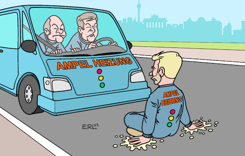 Cartoon: Ampel (medium) by Erl tagged politik,koalition,ampel,spd,bundeskanzler,olaf,scholz,die,grünen,wirtschaftsminister,robert,habeck,klimaschutz,heizung,wärme,heizungsgesetz,fdp,widerstand,blockade,finanzminister,christian,lindner,straße,kleber,kleben,koalitionsklima,klimakleber,firmenwagen,heizungsbau,mitarbeiter,karikatur,erl,politik,koalition,ampel,spd,bundeskanzler,olaf,scholz,die,grünen,wirtschaftsminister,robert,habeck,klimaschutz,heizung,wärme,heizungsgesetz,fdp,widerstand,blockade,finanzminister,christian,lindner,straße,kleber,kleben,koalitionsklima,klimakleber,firmenwagen,heizungsbau,mitarbeiter,karikatur,erl