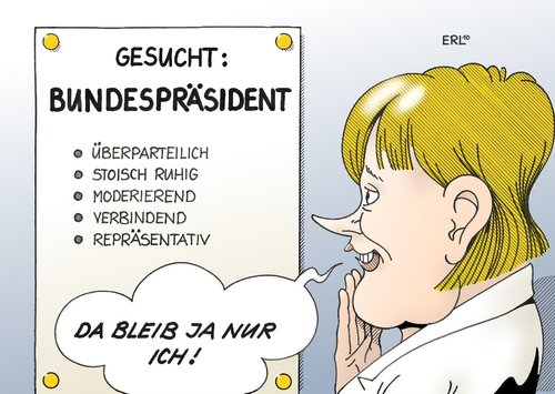 Cartoon: Anforderungsprofil (medium) by Erl tagged köhler,rücktritt,bundespräsident,bundespräsidentin,kandidat,kandidatin,suche,anforderung,profil,eignung,merkel,horst köhler,bundespräsident,bundespräsidentin,kandidat,kandidatin,suche,anforderung,profil,eignung,angela merkel,horst,köhler,angela,merkel