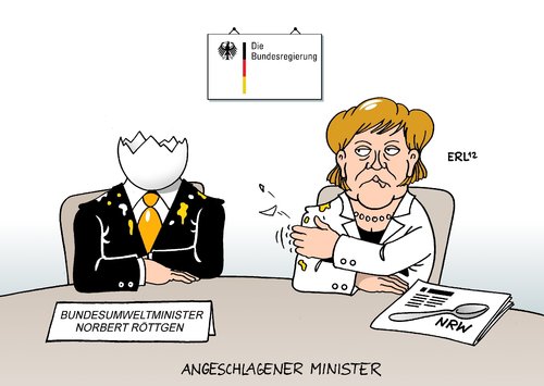 Cartoon: Angeschlagener Minister (medium) by Erl tagged wahl,nrw,nordrhein,westfalen,cdu,debakel,spitzenkandidat,norbert,röttgen,bundesumweltminister,angeschlagen,ei,löffel,bundeskabinett,bundeskanzlerin,angela,merkel,flecken,schale,wahl,nrw,nordrhein westfalen,spitzenkandidat,röttgen,merkel,nordrhein,westfalen