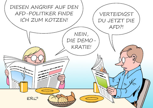 Cartoon: Angriff auf AfD-Politiker (medium) by Erl tagged politik,partei,afd,rechtspopulismus,nationalismus,rassismus,rechts,bekämpfung,sachlich,regeln,demokratie,gewaltlos,angriff,politiker,gewalt,schläge,verletzung,krankenhaus,undemokratisch,verwerflich,karikatur,erl,politik,partei,afd,rechtspopulismus,nationalismus,rassismus,rechts,bekämpfung,sachlich,regeln,demokratie,gewaltlos,angriff,politiker,gewalt,schläge,verletzung,krankenhaus,undemokratisch,verwerflich,karikatur,erl