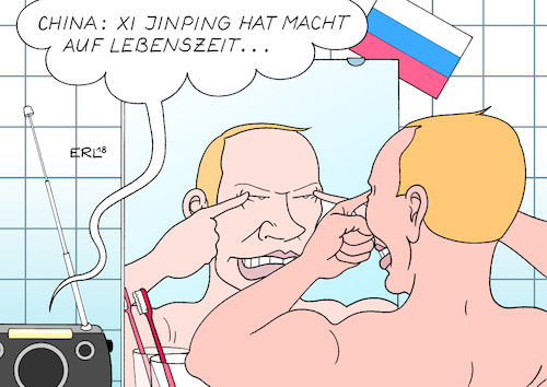 Cartoon: Anregung (medium) by Erl tagged wahl,russland,sieger,präsident,wladimir,putin,politik,stärke,macht,großmacht,konfrontation,westen,gelenkte,demokratie,kontrolle,medien,behinderung,gegenkandidaten,kandidaten,anregung,china,staatschef,xi,jinping,amt,lebenszeit,karikatur,erl,wahl,russland,sieger,präsident,wladimir,putin,politik,stärke,macht,großmacht,konfrontation,westen,gelenkte,demokratie,kontrolle,medien,behinderung,gegenkandidaten,kandidaten,anregung,china,staatschef,xi,jinping,amt,lebenszeit,karikatur,erl