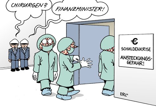 Cartoon: Ansteckungsgefahr (medium) by Erl tagged eu,euro,schulden,krise,dominoeffekt,ansteckung,griechenland,irland,portugal,italien,rettungsschirm,hilfspaket,finanzminister,sparen,sparwille,zaudern,zögern,chirurg,eu,schulden,euro,krise,dominoeffekt,ansteckung,griechenland,portugal,irland