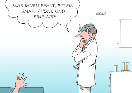 Cartoon: App (medium) by Erl tagged politik,gesundheit,gesundheitsminister,jens,spahn,medizin,arzt,rezept,verschreibung,app,smartphone,unterstützung,therapie,digital,karikatur,erl,politik,gesundheit,gesundheitsminister,jens,spahn,medizin,arzt,rezept,verschreibung,app,smartphone,unterstützung,therapie,digital,karikatur,erl