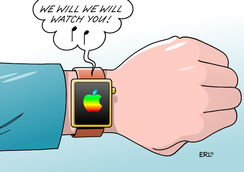 Cartoon: Apple Watch (medium) by Erl tagged apple,konzern,usa,smartphone,smartwatch,uhr,internet,computer,software,daten,überwachung,big,brother,armbanduhr,karikatur,erl,apple,konzern,usa,smartphone,smartwatch,uhr,internet,computer,software,daten,überwachung,big,brother,armbanduhr