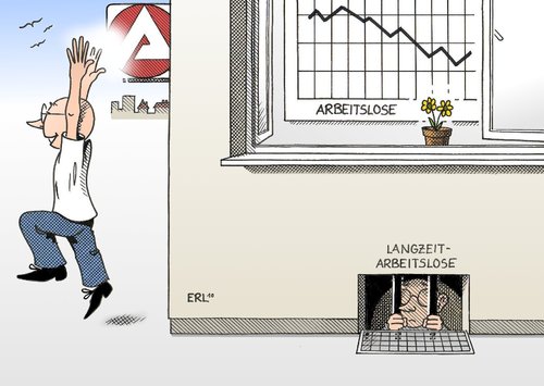 Cartoon: Arbeitslose (medium) by Erl tagged arbeitslosigkeit,abnahme,arbeitslose,langzeitarbeitslose,zunahme,agentur,für,arbeit,arbeitslosigkeit,abnahme,arbeitslose,langzeitarbeitslose,zunahme,agentur,arbeit