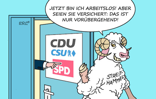 Cartoon: Arbeitslosigkeit (medium) by Erl tagged politik,regierung,koalition,cdu,csu,spd,klausur,beilegung,streit,anstieg,arbeitslosigkeit,streithammel,karikatur,erl,politik,regierung,koalition,cdu,csu,spd,klausur,beilegung,streit,anstieg,arbeitslosigkeit,streithammel,karikatur,erl