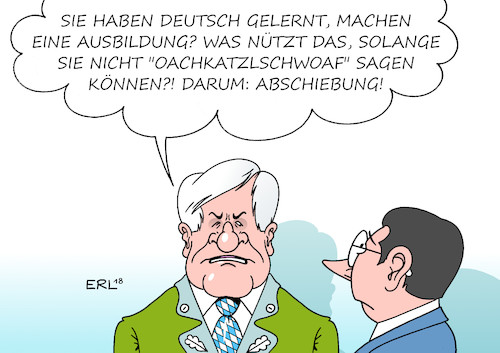 Cartoon: Arbeitsmarkt Flüchtlinge (medium) by Erl tagged politik,flüchtlinge,deutschland,arbeitsmarkt,integration,sprache,deutsch,ausbildung,lehre,arbeit,abschiebung,csu,innenminister,horst,seehofer,ablehnung,spurwechsel,asyl,asylverfahren,zuwanderung,einwanderung,anreize,karikatur,erl,politik,flüchtlinge,deutschland,arbeitsmarkt,integration,sprache,deutsch,ausbildung,lehre,arbeit,abschiebung,csu,innenminister,horst,seehofer,ablehnung,spurwechsel,asyl,asylverfahren,zuwanderung,einwanderung,anreize,karikatur,erl