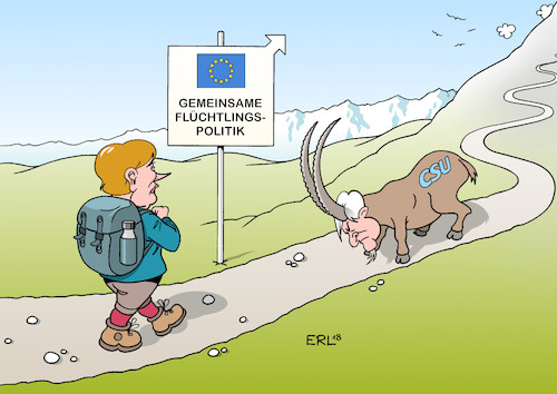 Cartoon: Asyltouristin (medium) by Erl tagged politik,deutschland,streit,flüchtlingspolitik,asylmasterplan,ankerzentren,abschiebungen,zurückweisung,flüchtlinge,grenze,sicheres,herkunftsland,innenminister,horst,seehofer,csu,bundeskanzlerin,merkel,cdu,europa,eu,recht,gemeinsam,gipfel,rechtspopulismus,nationalismus,asyltourismus,wortwahl,steinbock,karikatur,erl,politik,deutschland,streit,flüchtlingspolitik,asylmasterplan,ankerzentren,abschiebungen,zurückweisung,flüchtlinge,grenze,sicheres,herkunftsland,innenminister,horst,seehofer,csu,bundeskanzlerin,merkel,cdu,europa,eu,recht,gemeinsam,gipfel,rechtspopulismus,nationalismus,asyltourismus,wortwahl,steinbock,karikatur,erl