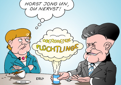 Cartoon: Atombombentest (medium) by Erl tagged nordkorea,diktator,kim,jong,un,atombombe,test,atombombentest,atompilz,streit,flüchtlingspolitik,schwesterparteien,bundestregierung,cdu,csu,forderung,obergrenze,ministerpräsident,horst,seehofer,bayern,bundeskanzlerin,angela,merkel,deutschland,flüchtlinge,karikatur,erl,nordkorea,diktator,kim,jong,un,atombombe,test,atombombentest,atompilz,streit,flüchtlingspolitik,schwesterparteien,bundestregierung,cdu,csu,forderung,obergrenze,ministerpräsident,horst,seehofer,bayern,bundeskanzlerin,angela,merkel,deutschland,flüchtlinge,karikatur,erl