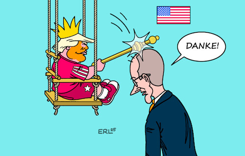 Cartoon: Audienz beim Kindkönig (medium) by Erl tagged politik,bundeskanzler,merz,besuch,usa,präsident,trump,könig,infantil,macht,demut,karikatur,erl,politik,bundeskanzler,merz,besuch,usa,präsident,trump,könig,infantil,macht,demut,karikatur,erl