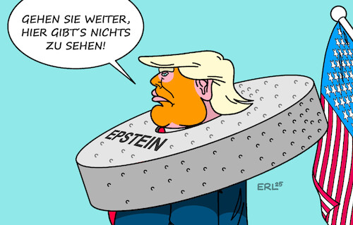 Cartoon: Auf einmal medienscheu (medium) by Erl tagged politik,usa,trump,kontakt,sexualstraftäter,epstein,herunterspielen,gespür,basis,verloren,mühlstein,hals,karikatur,erl,politik,usa,trump,kontakt,sexualstraftäter,epstein,herunterspielen,gespür,basis,verloren,mühlstein,hals,karikatur,erl