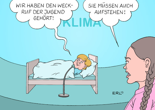 Cartoon: Aufstehen für das Klima (medium) by Erl tagged politik,klima,klimawandel,erderwärmung,klimaschutz,klimapolitik,un,klimagipfel,rede,greta,thunberg,vorwurf,versagen,politiker,bundeskanzlerin,angela,merkel,weckruf,jugend,fridays,for,future,klimapaket,mangelhaft,karikatur,erl,politik,klima,klimawandel,erderwärmung,klimaschutz,klimapolitik,un,klimagipfel,rede,greta,thunberg,vorwurf,versagen,politiker,bundeskanzlerin,angela,merkel,weckruf,jugend,fridays,for,future,klimapaket,mangelhaft,karikatur,erl