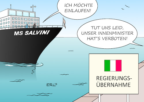 Cartoon: ausgebootet (medium) by Erl tagged politik,italien,rücktritt,ministerpräsident,conte,koalition,movimento,stelle,lega,nord,innenminister,salvini,plan,regierung,übernahme,rechtspopulismus,nationalismus,rassismus,abschottung,flüchtlinge,rettung,schiff,verbot,einlaufen,hafen,karikatur,erl,politik,italien,rücktritt,ministerpräsident,conte,koalition,movimento,stelle,lega,nord,innenminister,salvini,plan,regierung,übernahme,rechtspopulismus,nationalismus,rassismus,abschottung,flüchtlinge,rettung,schiff,verbot,einlaufen,hafen,karikatur,erl