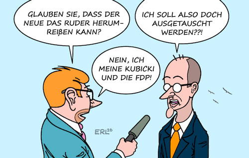 Cartoon: Austausch (medium) by Erl tagged politik,cdu,gerüchte,austausch,kanzler,merz,fdp,wahl,parteispitze,kubicki,rettung,karikatur,erl,politik,cdu,gerüchte,austausch,kanzler,merz,fdp,wahl,parteispitze,kubicki,rettung,karikatur,erl