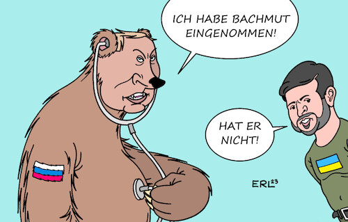 Cartoon: Bachmut (medium) by Erl tagged politik,krieg,angriff,überfall,russland,wladimir,putin,ukraine,schlacht,stadt,bachmut,donezk,kreml,einnahme,widerspruch,präsident,selenskyj,bär,fressen,karikatur,erl,politik,krieg,angriff,überfall,russland,wladimir,putin,ukraine,schlacht,stadt,bachmut,donezk,kreml,einnahme,widerspruch,präsident,selenskyj,bär,fressen,karikatur,erl