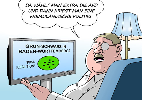 Cartoon: Baden-Württemberg (medium) by Erl tagged landtagswahl,baden,württemberg,rheinland,pfalz,sachsen,anhalt,einzug,afd,regierungsbildung,koalition,schwierig,kenia,schwarz,rot,grün,kiwi,rechtspopulismus,fremdenfeindlichkeit,wähler,karikatur,erl,landtagswahl,baden,württemberg,rheinland,pfalz,sachsen,anhalt,einzug,afd,regierungsbildung,koalition,schwierig,kenia,schwarz,rot,grün,kiwi,rechtspopulismus,fremdenfeindlichkeit,wähler,karikatur,erl