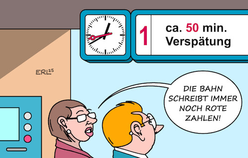Cartoon: Bahn (medium) by Erl tagged politik,verkehr,deutsche,bahn,unpünktlichkeit,verlust,rote,zahlen,karikatur,erl,politik,verkehr,deutsche,bahn,unpünktlichkeit,verlust,rote,zahlen,karikatur,erl